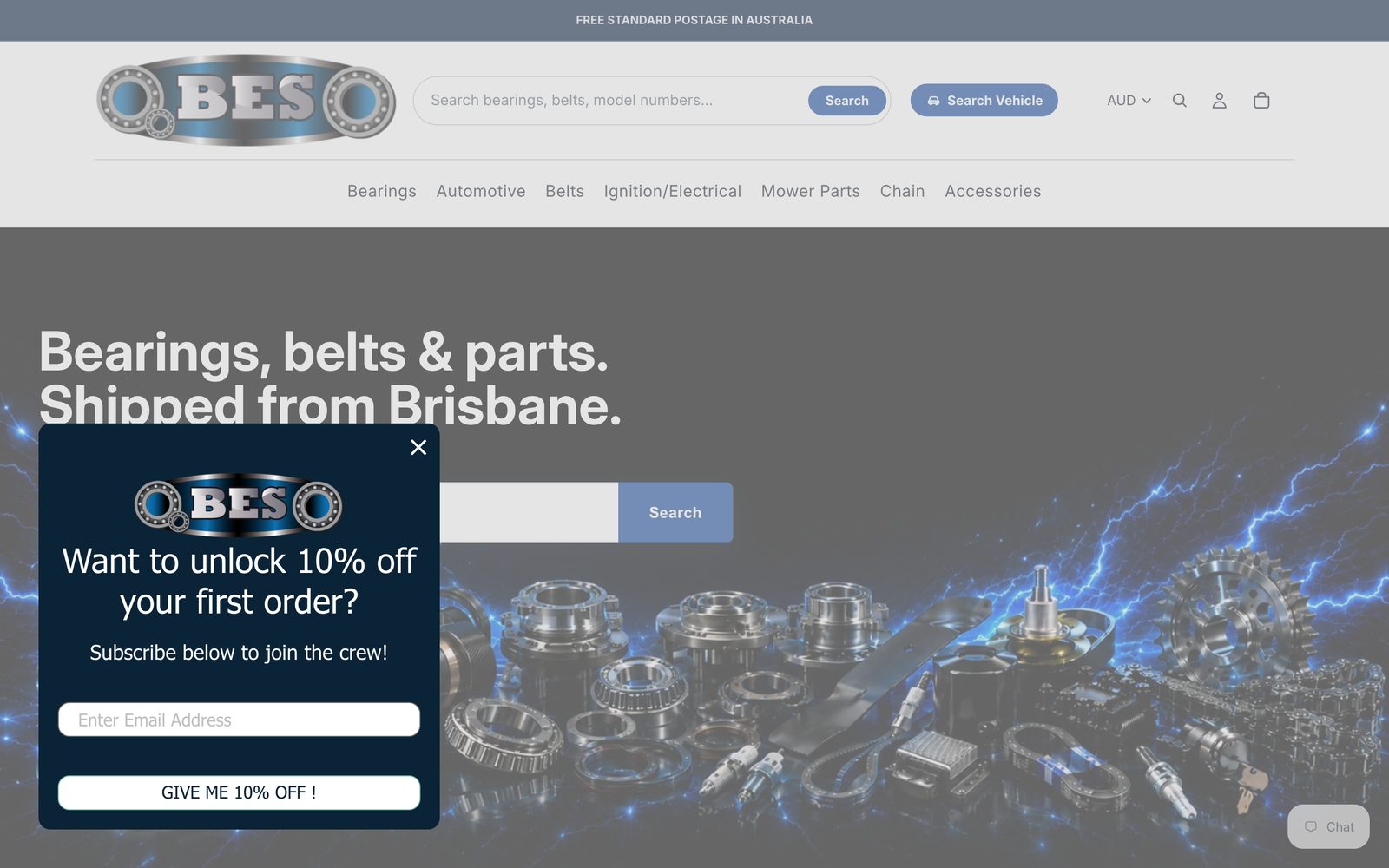 The new bearingsexpress.com.au homepage on Shopify