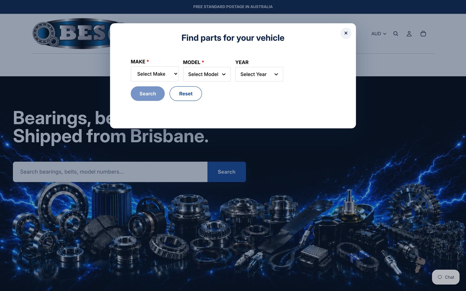 The on-site vehicle search: make, model and year selectors